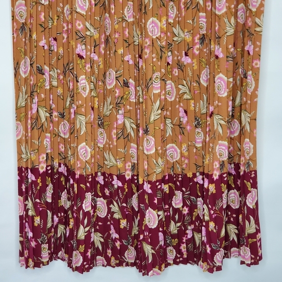 Loft Floral Pleated Midi Skirt Size 14 Contrast Color Print Flowy Spring Femme - Picture 5 of 12